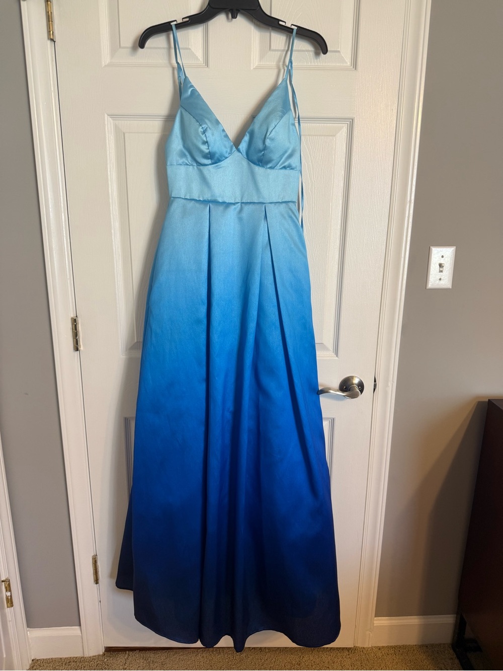 Darling Light Blue Satin Spaghetti Strap Dress